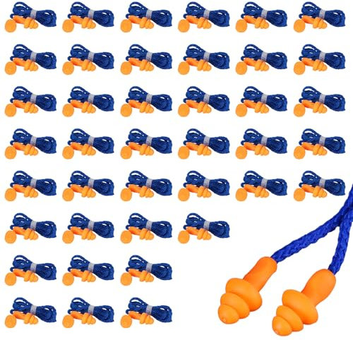 TUONYIS 40 Paare schnurgebundene Ohrstöpsel zum Schlafen,Silikon-Ohrstöpsel,Anti-Verlust mit Kabelaufhängung Noise Cancelling Ohrstöpsel für Geräuschunterdrückung und Gehörschutz(Blau)
