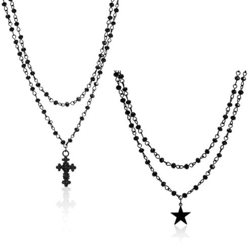EIH1 2 Stück Gothic Boho Halskette, Gothic schmuck, Pentagramm kette, Y2k schmuck, Boho schmuck damen
