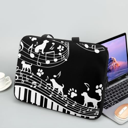 Hiseng Sac D'ordinateur Portable pour 10-17 Pouce Sacoche pour Ordinateur Portable Porte-Documents Sacs À Main, Notation Musicale Ordinateur Portable Ordinateur (17,Chien Noir)