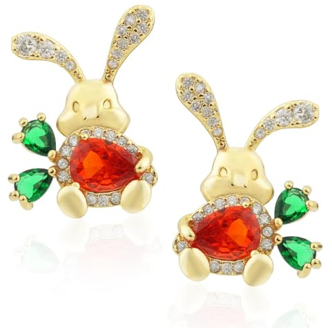 1er-Set Oster Ohrringe, Kaninchen-Karotten-Kristallohrringe Fröhliches Häschen Osterohrringe Baumelnde Süße Osterohrstecker für Frauen Frühlingsurlaub Party Schmuck Geschenk