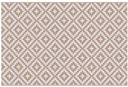 Outsunny Alfombra de Exterior 182x274 cm Alfombra Reversible con Patrón Geométrico de Rombos Impermeable para Terraza Balcón Patio Camping Playa Blanco y Café