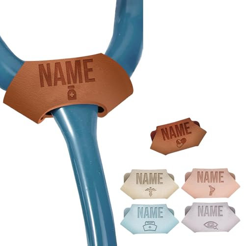 Personalisiertes Stethoskop-Namensschild, Leder Accessoire mit individueller ID-Gravur für Ärzte, Krankenschwestern, Tierärzte, medizinische Assistenten, Geschenke zur Krankenschwesternwoche, Braun