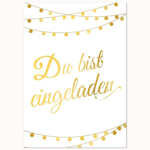 Edition Colibri Einladungskarten Geburtstag und Hochzeit A6, 10 Stück edel und hochwertig in Gold, Partyeinladungen zum Jubiläum für Erwachsene, schönes Karten-Set zum Beschriften
