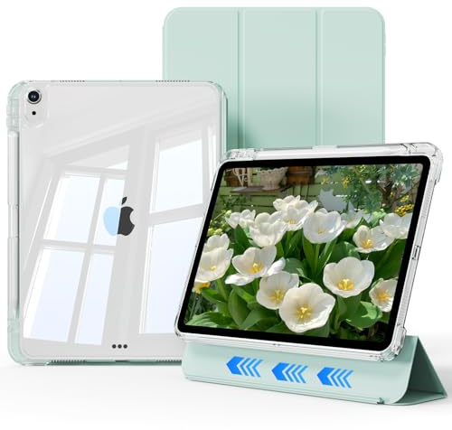 ZOPSGYU Abnehmbare iPad Air 11 Zoll Hülle M4/M3/M2 Air 5/4 Gen,Grün | Abnehmbare Hülle iPad Air 11 Zoll M4/M3/M2 Gen 5/4, transparente Rückseite, Schlaf-Wach-Funktion