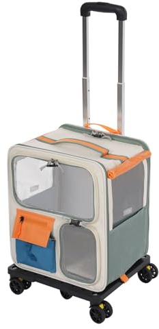 Katzenrucksack Hunderucksack mit Trolley 2 in 1 bis 12,5 kg, Katzentransporttasche Tiertransporter mit 4 Rädern, Multifunktionaler, Atmungsaktive Haustier-Reisetrage für Katzen und Welpen