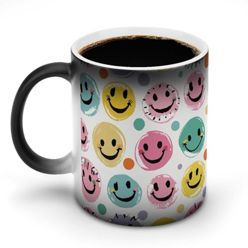 GHEPSDW Pastel Color Smiley Face Thermochromic Mug Travel Coffee Ceramic Fun Cup