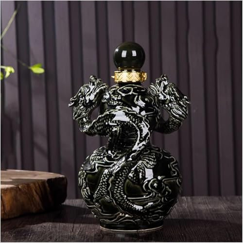 Whiskey Decanter Bottle - Art Statue, Eramic Whiskey Decanter Sculptures, Two Dragons Playing Wine Bottle Statues, Liquor Tequila Porcelain Dispenser Ornaments,Creative Wine Pitcher For Scotch(Black,5