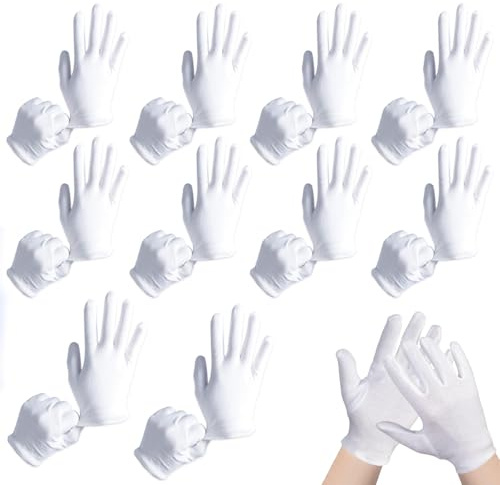 Weiße Handschuhe Baumwolle Stoff Handschuhe Weiss Waschbares Und Dehnbares Tuch Für Mehrzweck Care Baumwollhandschuhe, Bequem Und Atmungsaktiv, Für Hautpflege, Schmuck Untersuchen-18,5cm 10 Paar