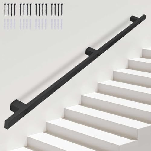 Handläufe für Treppen, Metall-Treppengeländerhalterungen, Wandhalterung aus schwarzem Metallschmiedeeisen, rutschfester Handlauf für die industrielle Sicherheit für Innen- und Außentreppen(90cm)