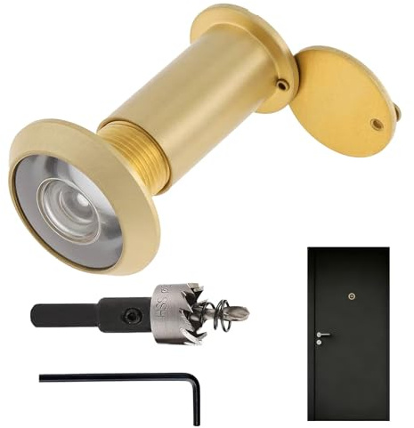 Mirilla de Puerta Gran Angular de 200 Grados con Cubierta de Privacidad, Mirilla para Puertas de Seguridad con Taladro de 16 mm, Ideal para Puertas de 1-3/8 a 2-1/2, Mirilla Exterior Grande (Oro)
