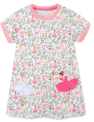 FreeLu Toddler Girls Cartoon Clothes Summer Casual Dress Embroidery Floral Dresses (5T,Flower Ballet)