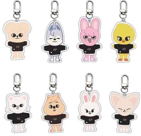 KARRETVENT 8 Pcs Stray Kids Keyring, S K Gifts Keychain, Party S Kids Acrylic Anime Pendant Keychain, Backpacks Decoration for Girls Fans Children