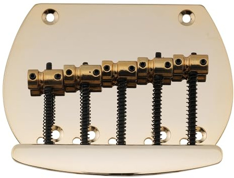 Bass 64 mm Dual Load Bridge, kompatibel for Musicman | Stahl, Dual-Load-Design, 5-saitiger Bass-Steg-Ersatz(Gold)