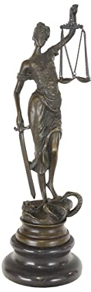 Antike Fundgrube Bronze Figur Justitia Göttin des Rechtwesen | Bronzeskulptur auf edlem Marmorsockel | H: 24 cm (1926)