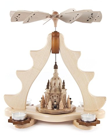 DREGENO Seiffen Pyramide mit Dresdner Frauenkirche, Holz, Natur, 32 x 20 x 35 cm