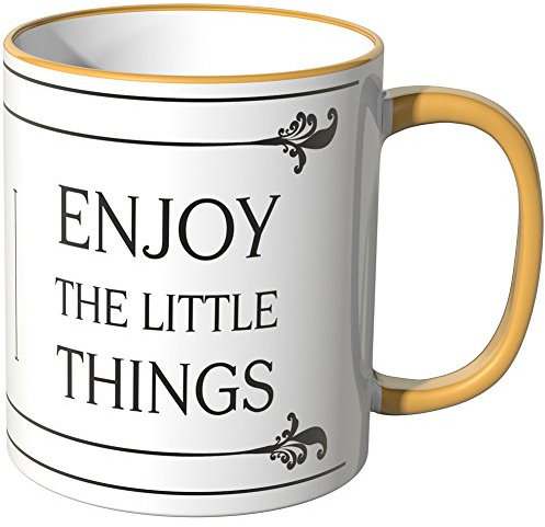 WANDKINGS® Tasse, Spruch: Enjoy The Little Things - DUNKELGELB