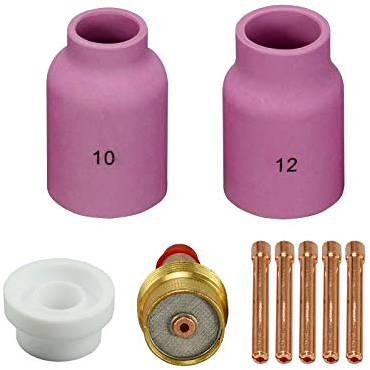 RIVERWELD WIG-Gaslinsen 45V64 10N24 2,4 mm Aluminiumoxid-Düse, Keramik-Becher #12 53N87 19,5 mm und #10 53N88 16,0 mm Gasdichtung 54N63 Set für SR WP 17 18 26 TIG-Schweißbrenner 9 Stücke
