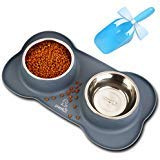 Pecute Futternapf für Hunde und Katzen aus Edelstahl, kein Verschütten, Rutschfeste Silikonmatte, 24 oz, 700ml/bowl, grau