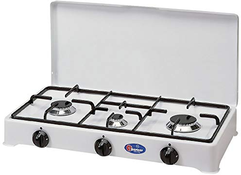 Casellato 5328GPS Parker - Réchaud de table, blanc, à trois 3 feux, alimentation au GPL (gaz en bouteille), avec valve de sécurité, utilisation en intérieur