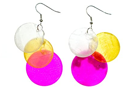 Miniblings Perlmutt Ohrringe Muschel Perlmuttscheiben Hippie Boho Gelb Pink Weiß - Handmade Modeschmuck I Ohrhänger Ohrschmuck versilbert