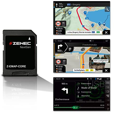 ZENEC Z-EMAP-CORE – Micro SD-Karte mit Navigationssoftware, passend für alle ZENEC E>GO CORE Autoradios/Multimediasysteme, 3-D PKW Navi mit Karten für Europa (47 Länder)