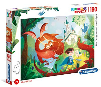 Clementoni 29209 Supercolor Der Drache und der Ritter – Puzzle 180 Teile ab 7 Jahren, buntes Kinderpuzzle mit besonderer Leuchtkraft & Farbintensität, Geschicklichkeitsspiel für Kinder