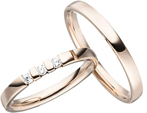 JC Trauringe Silber 925 Paarpreis Eheringe Rotgold Plattiert I Verlobungsringe 2,5 mm breit I Partnerringe mit Gravur in edler Schatulle I 2 Hochzeitsringe Herrenring & Damenring mit Steinen I LC134-P