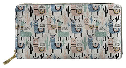 Woisttop Tribal Alpaka Lama Kaktus Damen Lange Geldbörsen Leder Reißverschluss Rund Handy Clutch Große Reise Geldbörse Geschenke, Modern