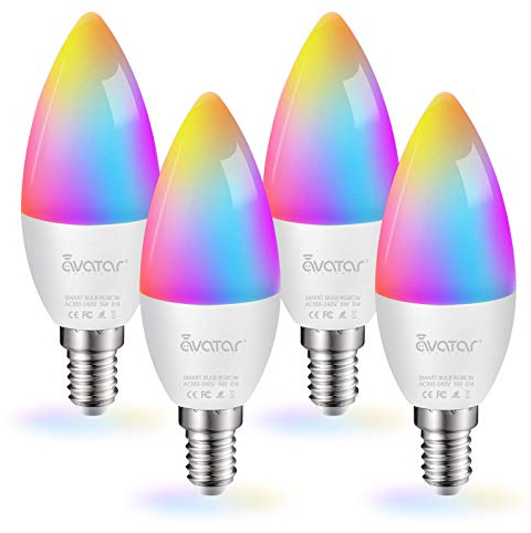 Avatar Controls E14 Smart Light Bulb, Music Sync WiFi LED Candle Light Colour Dimmable Compatible with Alexa/Google Home App, Warm Cool White 2700K-6500K RGB 5W