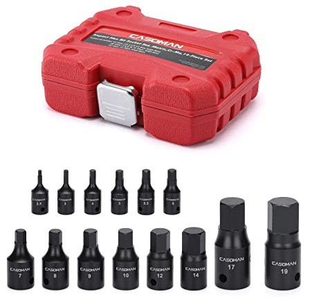 CASOMAN Impact Hex Bit Socket Set, 14-Piece Set, 1/4, 3/8 and 1/2Drive, Metric, Cr-Mo, 2.5mm to 19mm