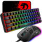 KUIYN 60% kabelgebundene kompakte Gaming-Tastatur 61 Tasten 11 Full Key RGB-Hintergrundbeleuchtungseffekte Anti-Ghosting + kabelgebundenes Licht Gamng-Maus Optische Wabenmaus + Mauspad