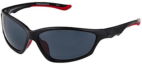 Ultra Kids Wraparound Sports Sunglasses UV400 Protection - Childrens Flexible Frame for Boys & Girls Ages 10-16 Years - Black with Red Tips