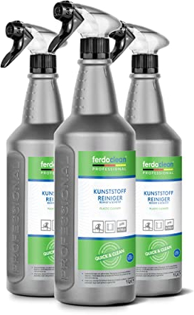 ferdoclean® 3 x 750 ml Bio Kunststoffreiniger für Fensterrahmen, Gartenmöbel, uvm. | Reiniger für alle Kunststoff Oberflächen | Caravan-Reiniger gegen hartnäckige Verschmutzungen