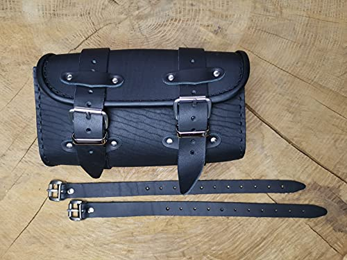 ORLETANOS Werkzeugtasche Juno kompatibel mit Harley-Davidson Gepäckrolle Werkzeugrolle Toolbox Leder Ledertasche Heritage Shovel Dyna Street Bob HD schwarz Black