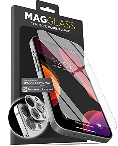 magglass Juego de protector de pantalla de vidrio templado para iPhone 13 PRO MAX (2021) incluye protector de pantalla frontal + protector de lente de cámara trasera (UHD/alta claridad)