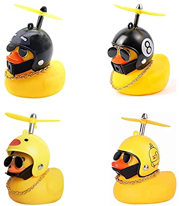 Srup 4 Stück Kleine Gelbe Ente Autodekoration, Gummiente mit Helm Auto Dekoration, Fahrrad Quietscheente mit Helm, Niedlich Ente Gelb Mit Propellerhelm (2 gelbe Modelle, 2 Schwarze Modelle)