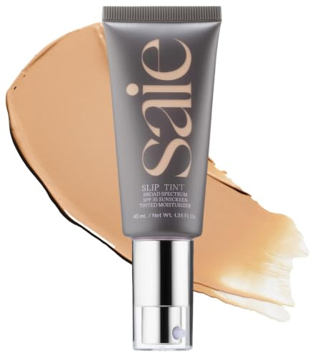 Saie Slip Tint Tinted Moisturizer with SPF 35 - Light Coverage, Glowy Skin Tint & Mineral Sunscreen for Face with Hydrating Hyaluronic Acid - Summer Makeup Essential - Shade Three (1.35 oz)