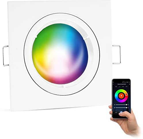 linovum RGB Einbaustrahler 4er Set weiß mit GU10 Wifi Birne tauschbar - kompatibel mit Alexa & Google - farbwechsel Deckenspot RGBW