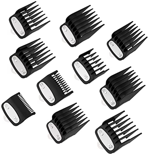 BESTBOMG 10 Aufschiebekämme für Schermaschine 45.5mm B x 38.5mm, 10 Edelstahl Black Limit Comb Kämme #3170-400- 3mm-25mm - Geeignet für Standard Haarschneidemaschine