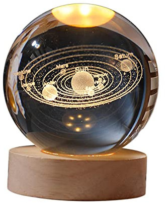 Fenteer 3D-Kristallkugel-Nachtlicht, Nachttischlampe, pädagogisches Licht für Schlafzimmer, Schreibtisch, Sonnensystem