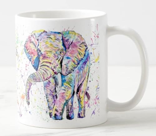 Vixar Tazza colorata con elefante rivolto in avanti, per adulti, con animali selvatici, per compleanno, lavoro, ufficio, Natale, tè, caffè (bianco)
