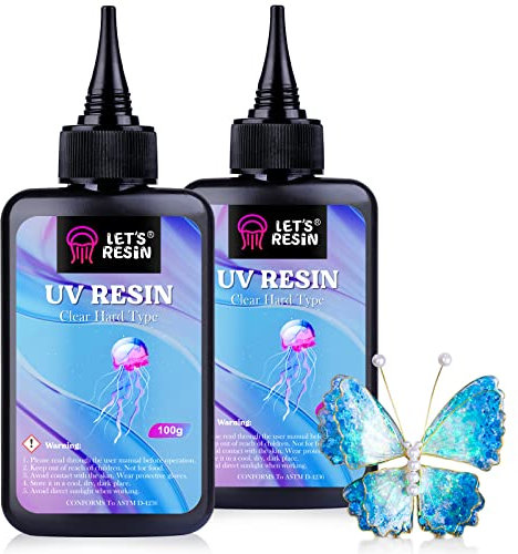 LET'S RESIN UV Resin, 200g Kristallklares UV Harz, Schnell Aushärtendes und Schrumpfungsarmes UV Epoxidharz Set für Kunsthandwerk, Schmuckherstellung