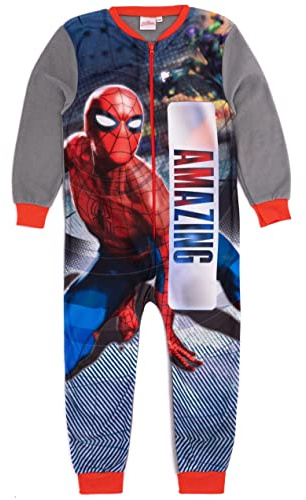 Marvel Spiderman Boys Onesie in Grey | Kids All In One Superhero Fleece Jumpsuit Loungewear Pyjamas | Spider-Man Movie Comic Gaming Bodysuit PJs | Nightwear Pajama Merchandise Gift for Children