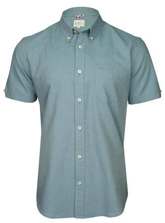 Ben Sherman Men's Button-Down Collar Oxford Shirt, Short Sleeved, Regular Fit (Blue Shadow (Embroidered Pocket Logo)) XXL