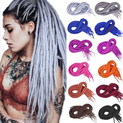 22 Double Ended Dreadlocks Extensions 15 Stränge/Pack Handgemachte Wolle Dreadlocks Hip Hop Reggae Braid in Dreads P/Lila