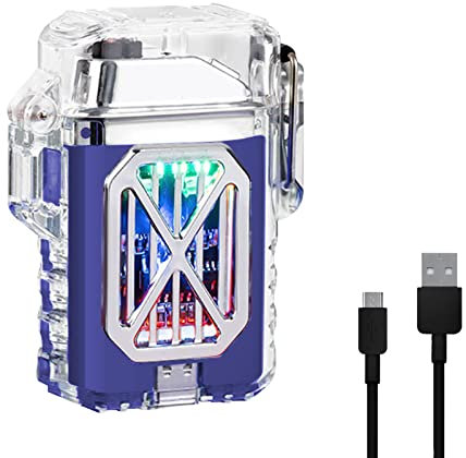 Elektronisches wiederaufladbares Transparent Wasserdicht Feuerzeug LED Power Display Typ C Wiederaufladbares Outdoor Winddichtes Feuerzeugs für Freunde und Freunde(blau