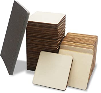 Cuwelt 120 Stück 5x5cm Quadrate Holzscheiben zum Basteln Holzplättchen, Unbehandelte Holz mit 2.5mm Dick, Quadratisch Holzplatten für DIY Malen Handwerk