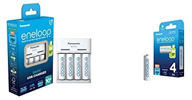 Panasonic eneloop Basic USB Ladegerät &, Ready-to-Use NI-MH Akku, AA/Mignon, Blau, 4er-Pack, verbesserte Kapazität: min 2000 mAh, 2100 Ladezyklen, hohe Leistung & geringe Selbstentladung, Blau