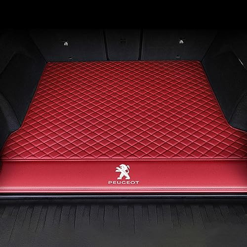NGANOH Auto Leder Kofferraummatte für Peugeot 5008(7 Seats) 2017-2023, Wasserdicht Antirutsch Kofferraumwanne Schutzmatte, Flacher Stil Kofferraummatte,C Red