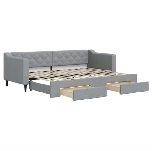 vidaXL Tagesbett, Sofabett Ausziehbar mit Schubladen, Gästebett Schlafsofa für Schlafzimmer Wohnzimmer, Sofa Ausziehbett, Hellgrau 80x200cm Stoff